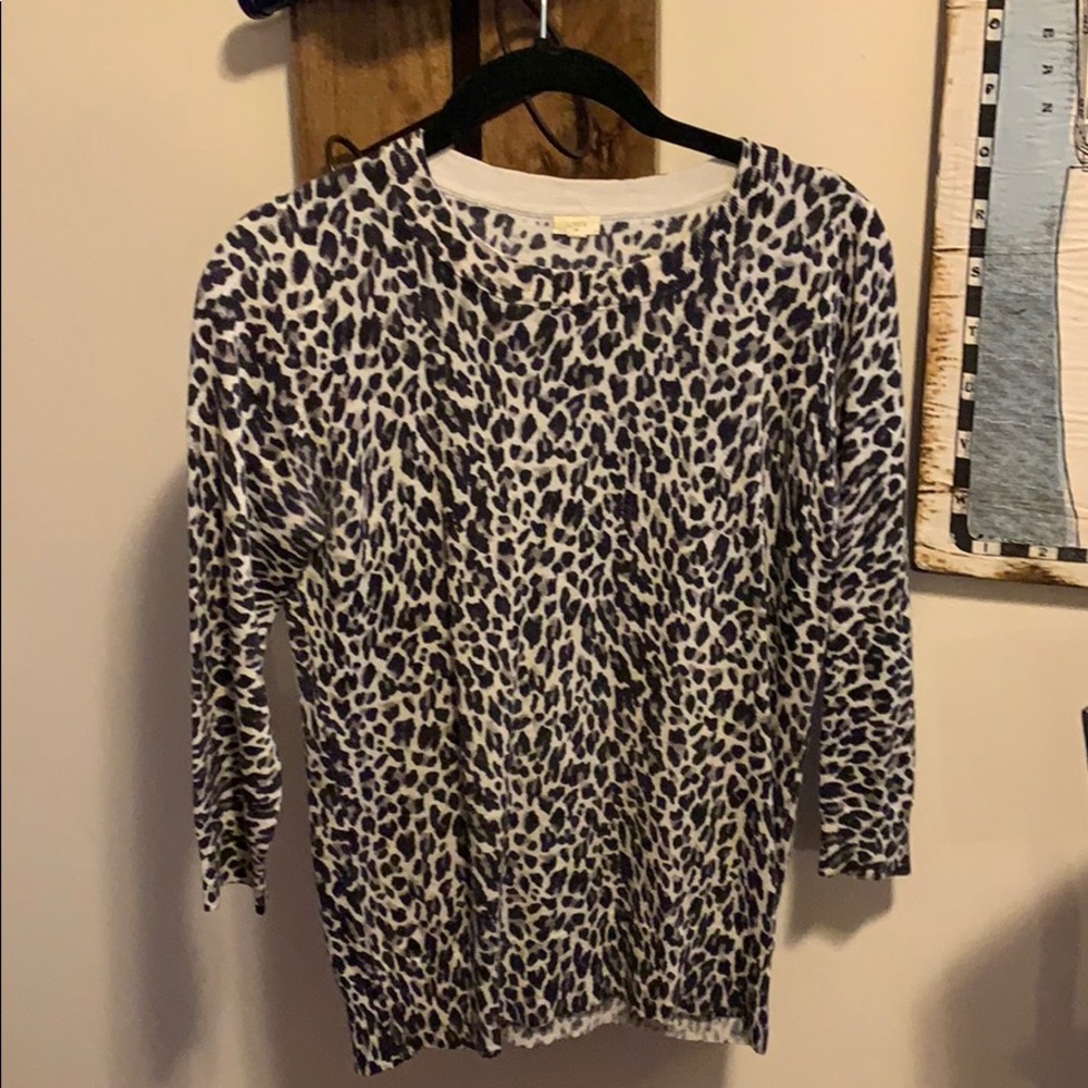 J Crew leopard wool three quarter sweater